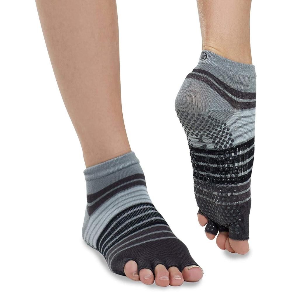 imageGaiam Yoga Socks Toeless Grippy Non Slip Sticky Grip Accessories for Women ampamp MenGreyBlack