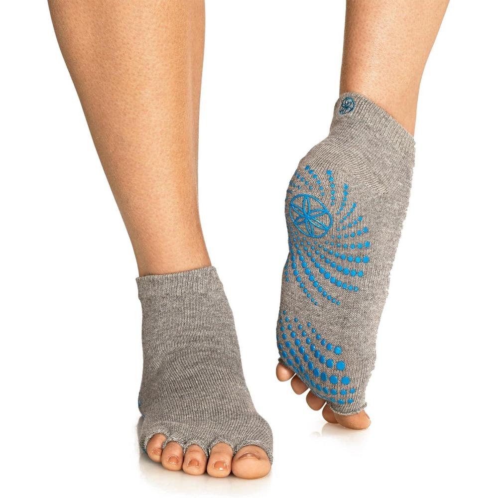 imageGaiam Yoga Socks Toeless Grippy Non Slip Sticky Grip Accessories for Women ampamp MenHeather Grey