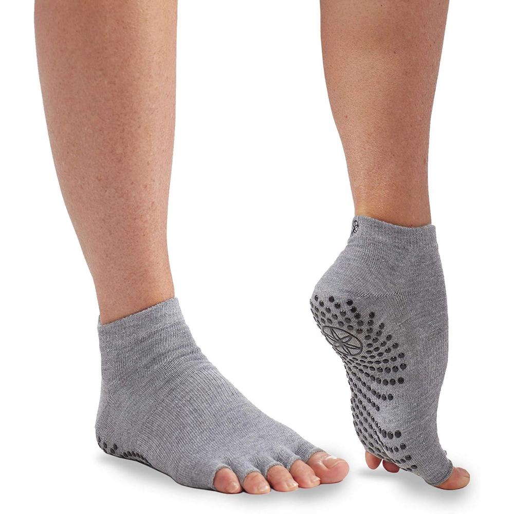 imageGaiam Yoga Socks Toeless Grippy Non Slip Sticky Grip Accessories for Women ampamp MenHeather GreyBlack