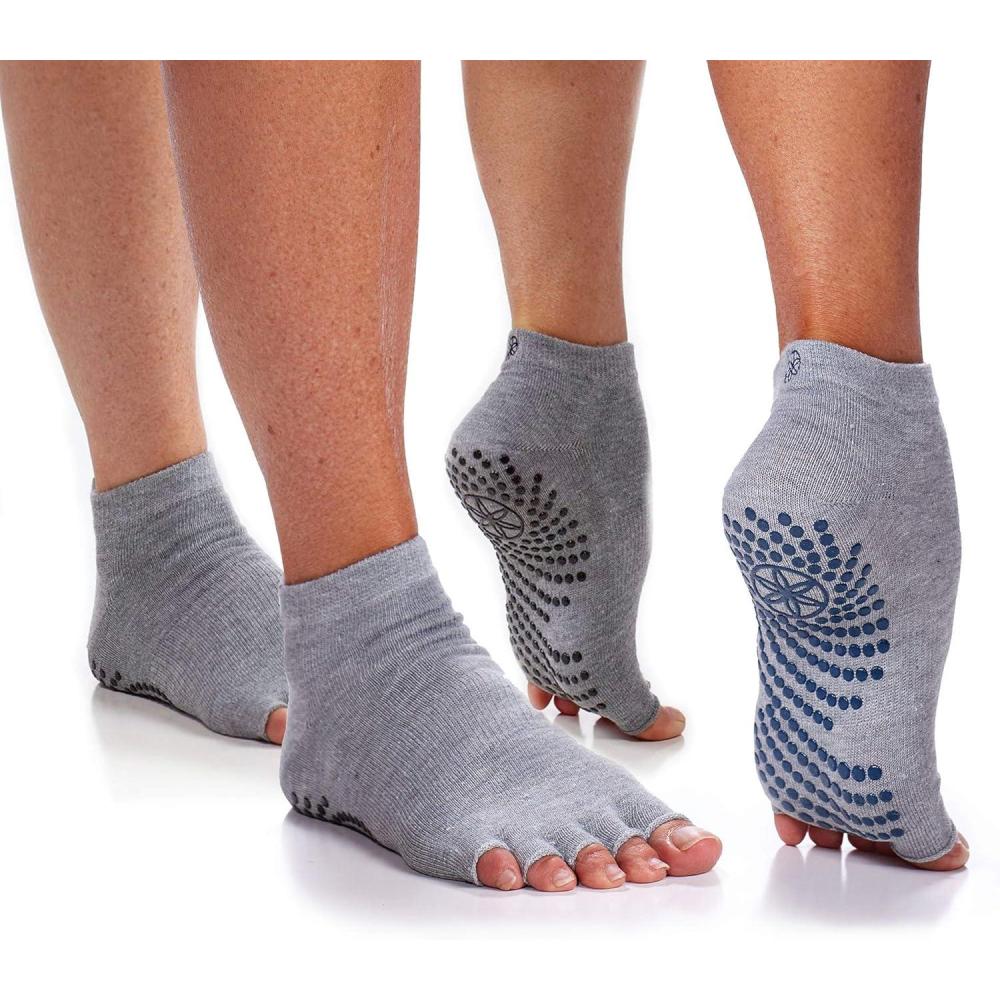 imageGaiam Yoga Socks Toeless Grippy Non Slip Sticky Grip Accessories for Women ampamp MenIndigoBlack 2pack