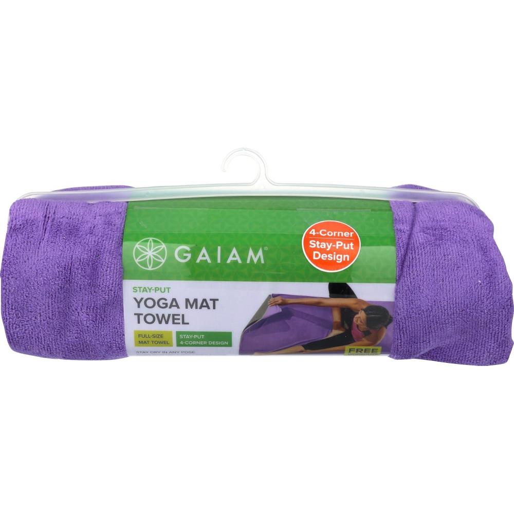 imageGaiam Yoga Towel Mat Sized Active Dry Non Slip Moisture Wicking Sweat Absorbent Microfiber Hot Yoga Towel for Women ampamp Men StayPut Corner Pockets 70quot Long x 26quot WidePurple