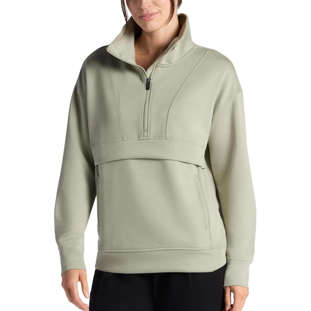 imageGaiam womens Popover Quarterzip Relaxed Cropped Fit Stretch Midweight MaterialSeagrass