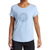 Gaiam Womens Mindful Flower Moon Crewneck T-Shirt, Relaxed Fit, Stretch Lightweight Material, Curved Hem(Blue Fog)