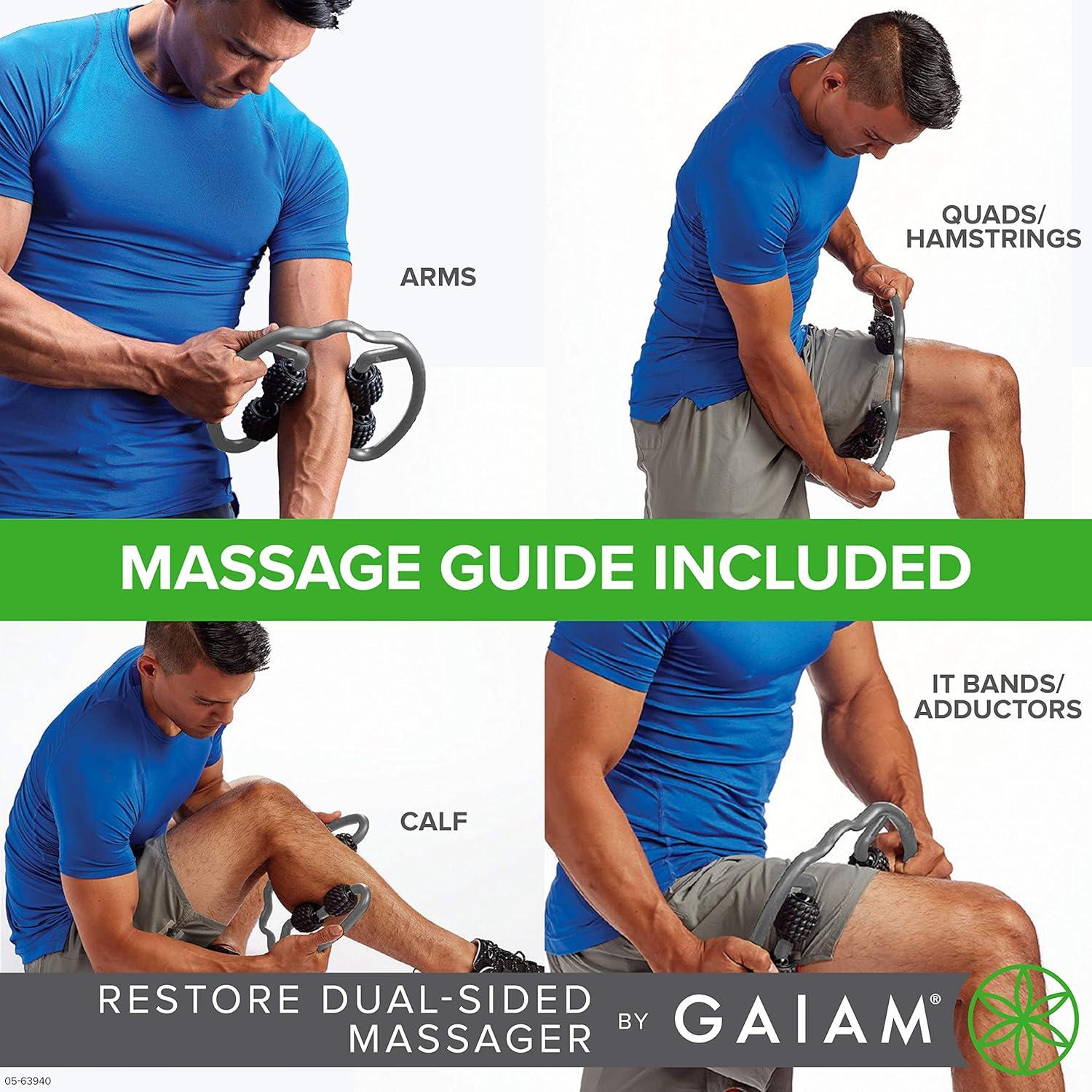 imageGaiam Restore Leg Massager Dual Sided Hand Held Muscle Massage Roller with 4 Textured Massage Balls ampamp Firm Grip Handles Deep Tissue Pain Relief for Sore Muscles to Aid Recovery Time