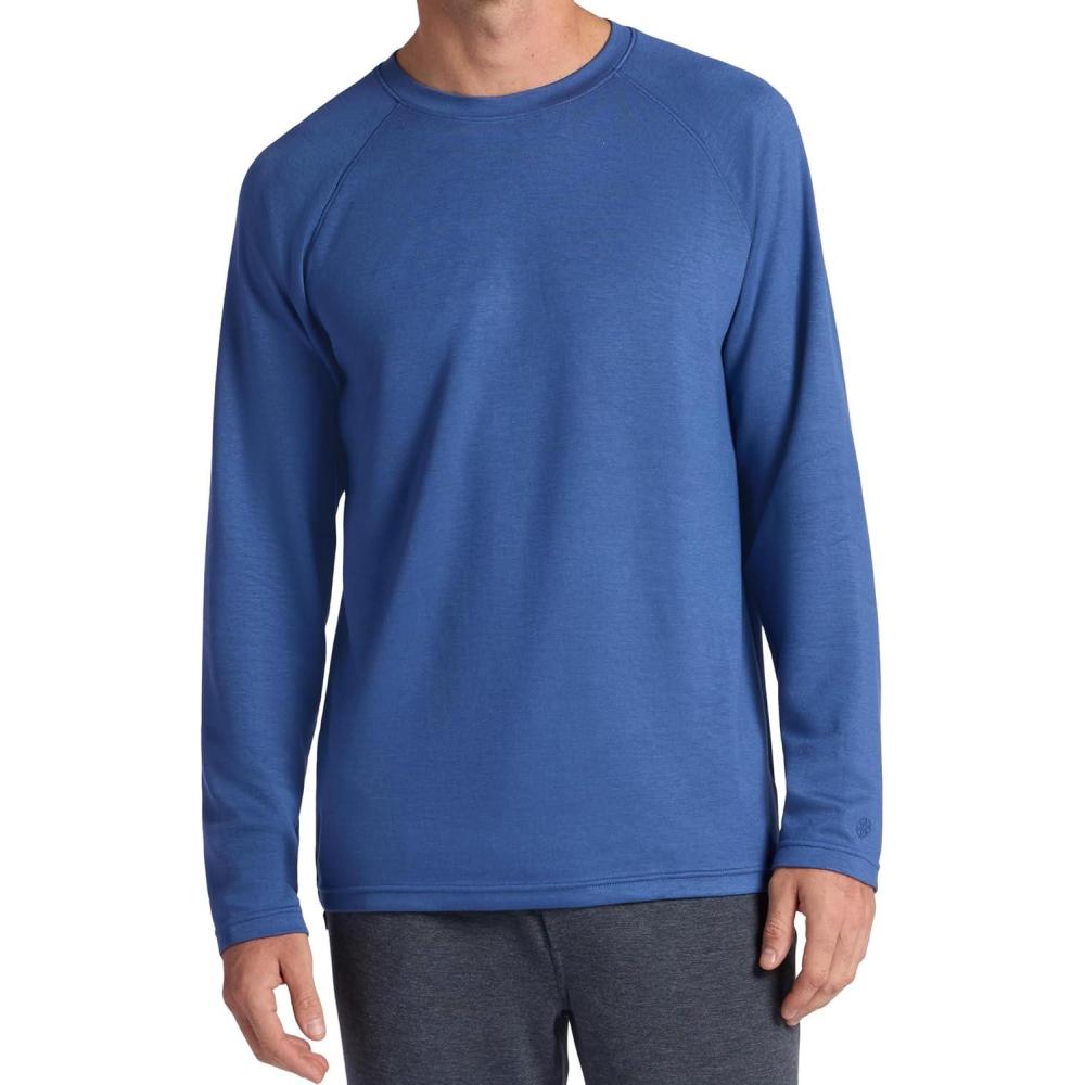 imageGaiam Mens Flow State Long Sleeve Crewneck Top Standard Fit Stretch Midweight MaterialTrue Navy