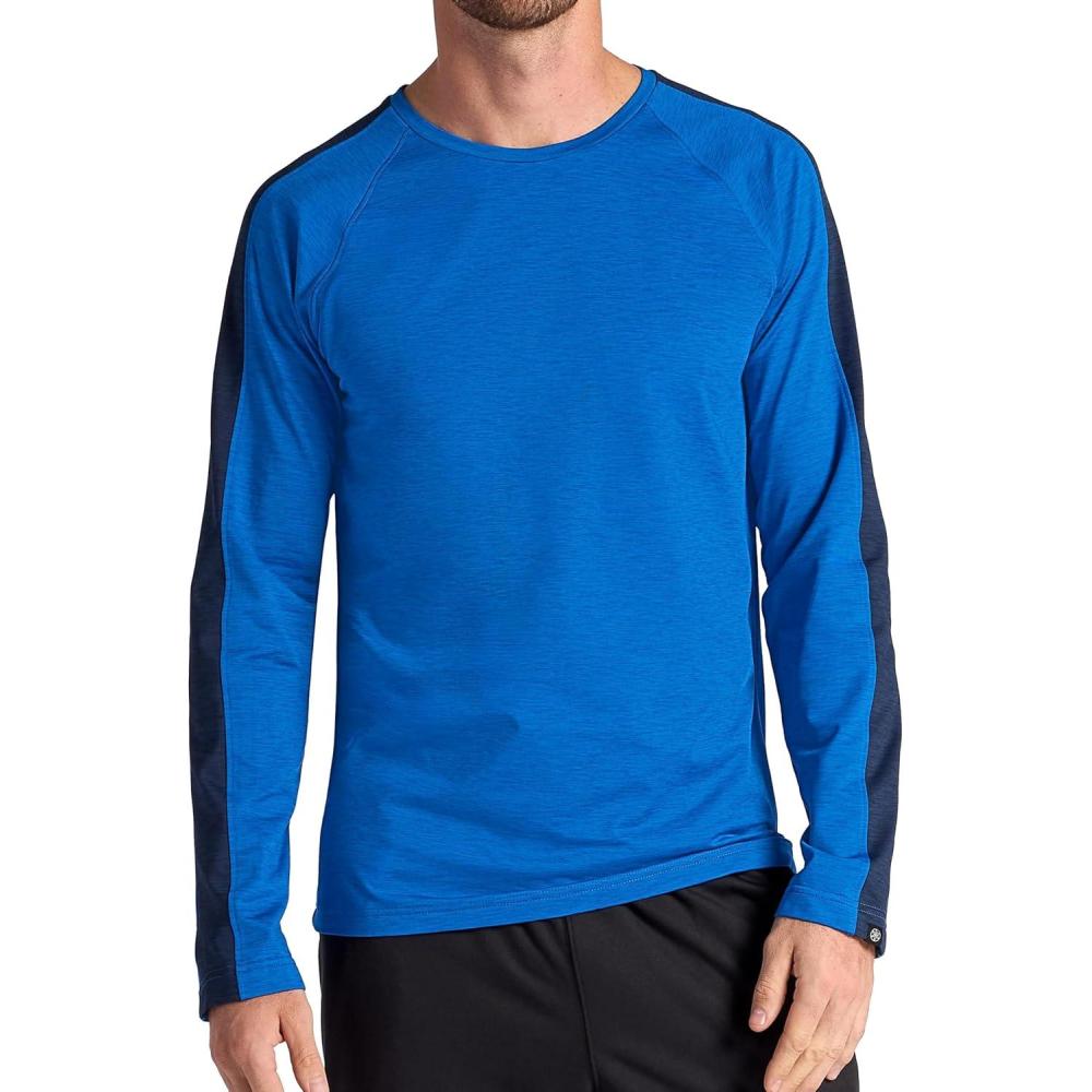 imageGaiam Mens Power Long Sleeve Crewneck Raglan Top Standard Fit Stretch Midweight MaterialClassic Blue HeatherNavy Heather