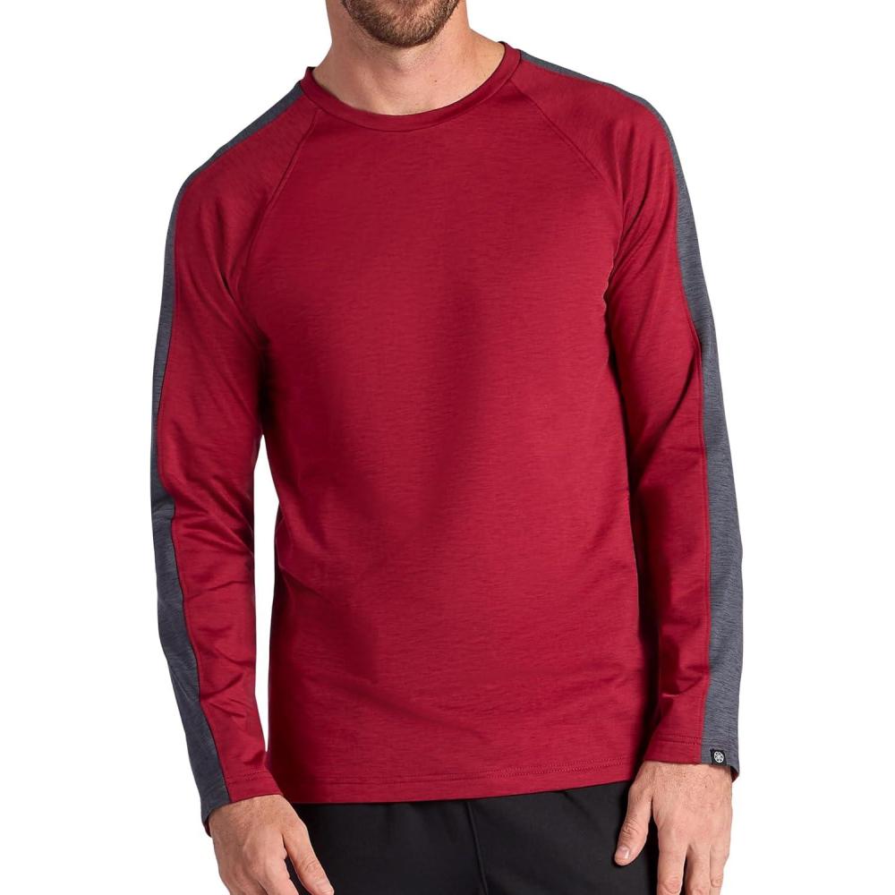 imageGaiam Mens Power Long Sleeve Crewneck Raglan Top Standard Fit Stretch Midweight MaterialGarnet HeatherEbony Heather