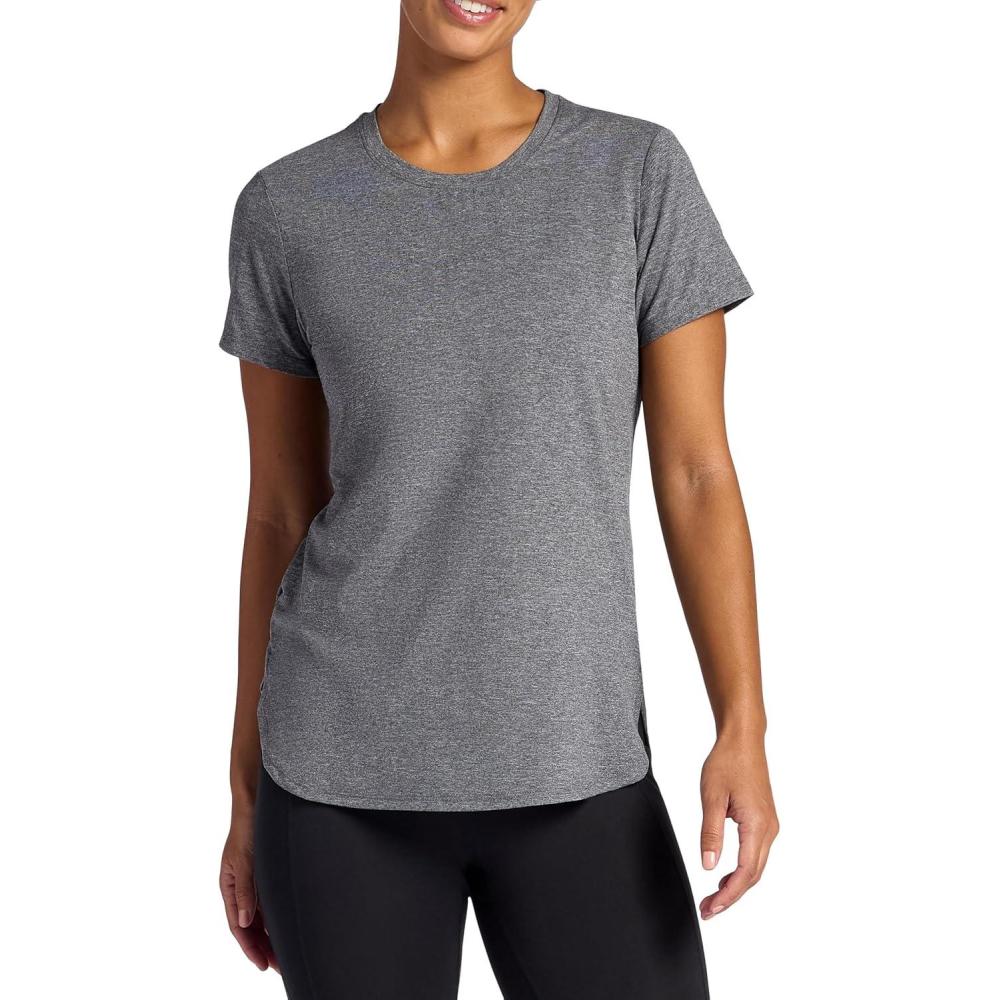 imageGaiam Womens Everyday Performance Crewneck TShirt Slim Fit Stretch Lightweight Material MoistureWickingBlack Heather Tap Shoe