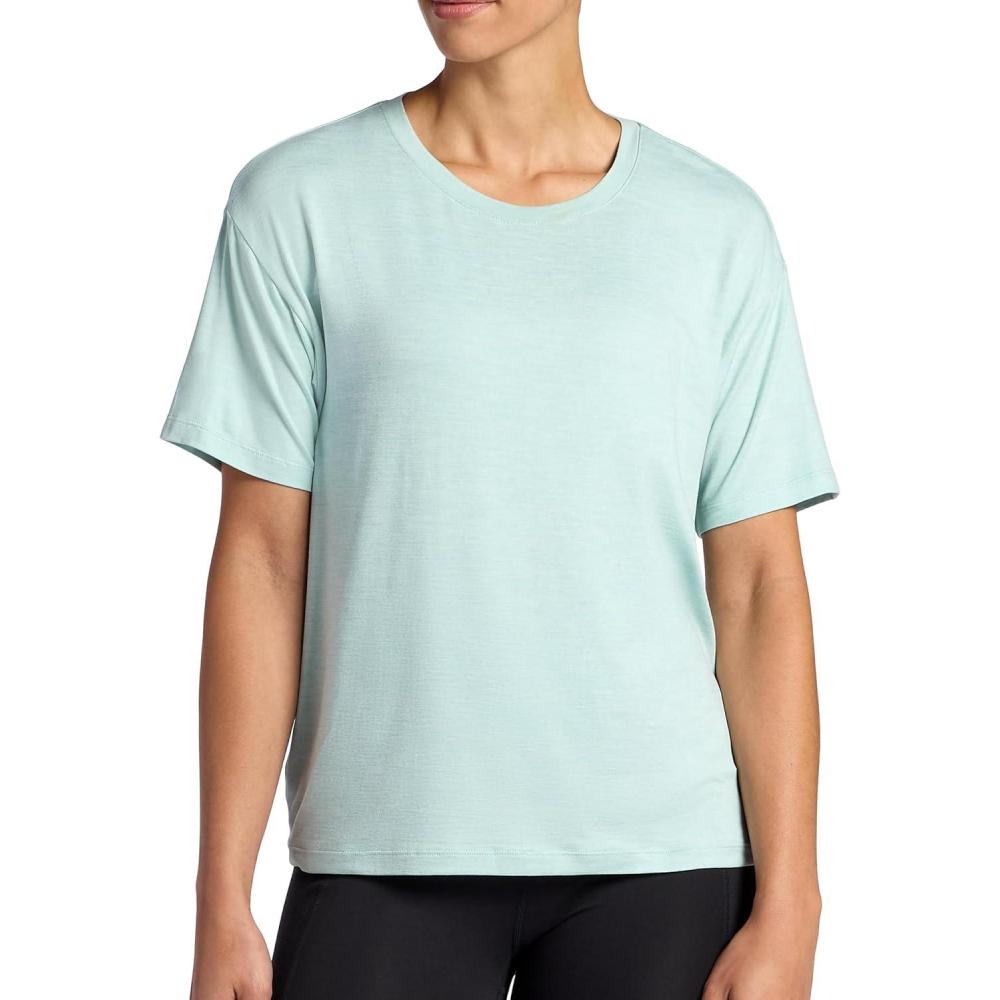 imageGaiam Womens Oversized Performance TShirt Oversized Fit Stretch Lightweight MaterialBlue Haze Heather