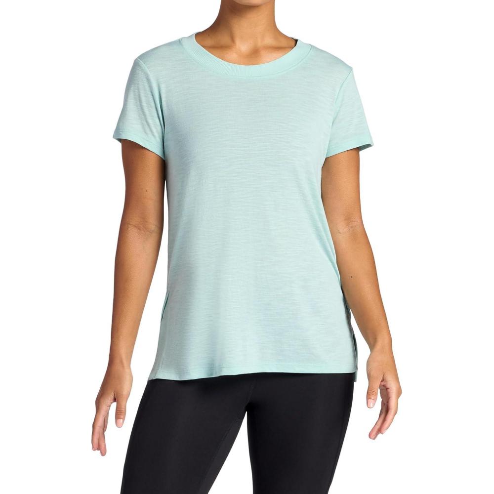 imageGaiam Womens Restore Rib Mix TShirt Relaxed Fit Lightweight Heathered Material HighLow HemBlue Haze