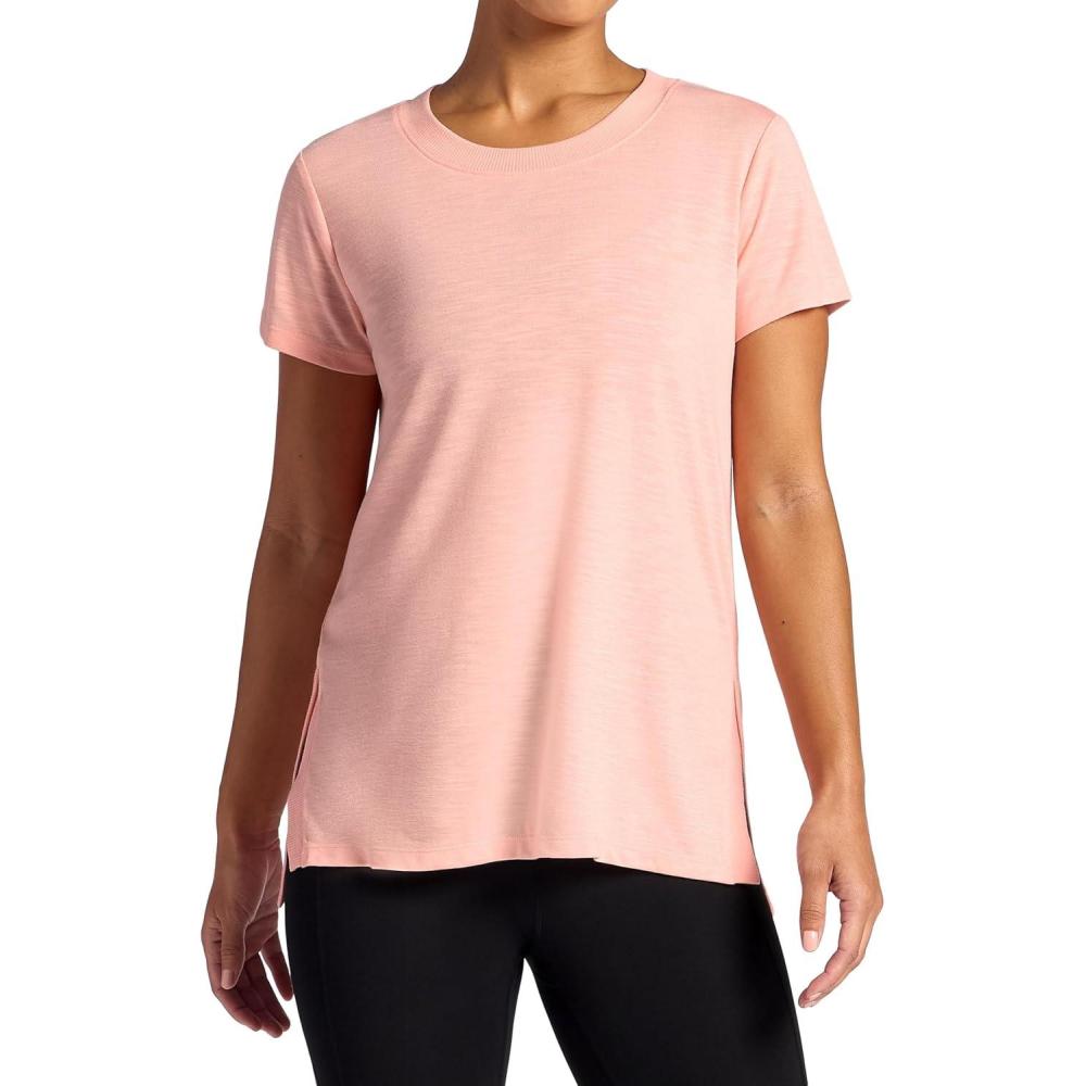imageGaiam Womens Restore Rib Mix TShirt Relaxed Fit Lightweight Heathered Material HighLow HemCandlelight Peach