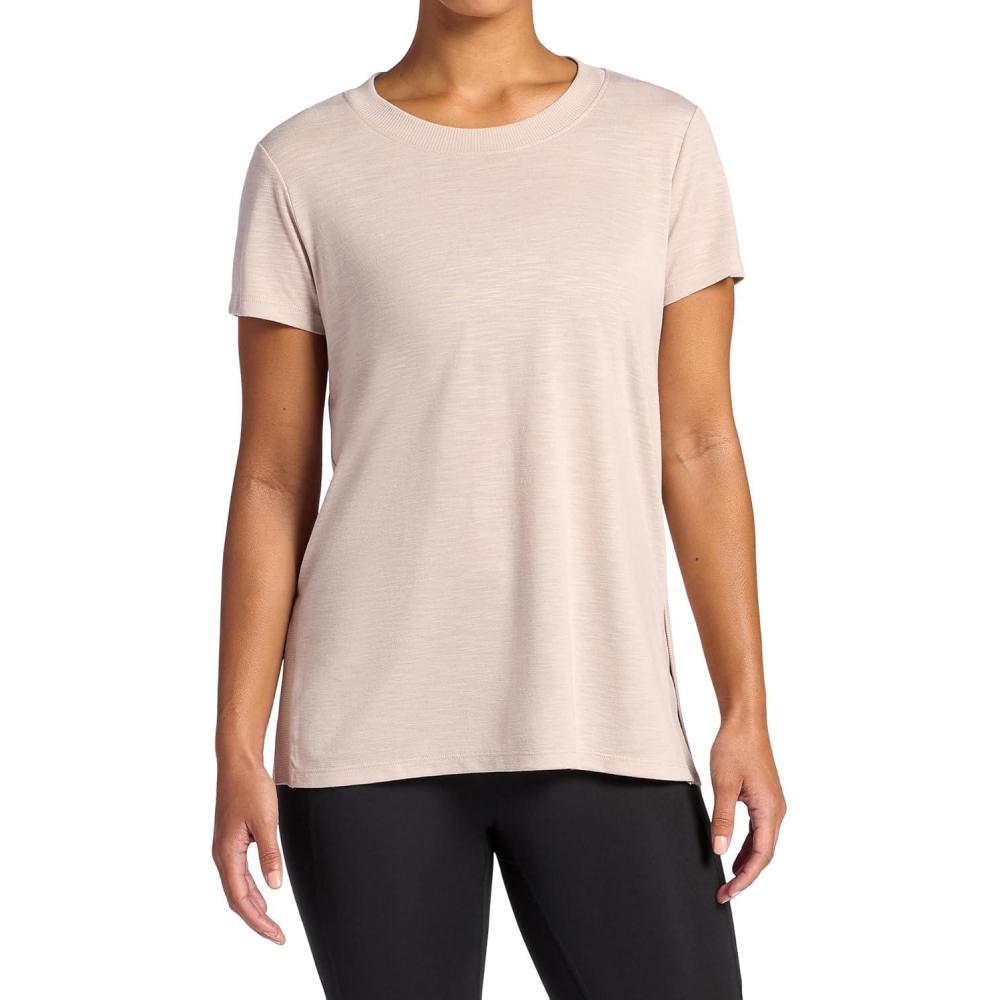 imageGaiam Womens Restore Rib Mix TShirt Relaxed Fit Lightweight Heathered Material HighLow HemMushroom