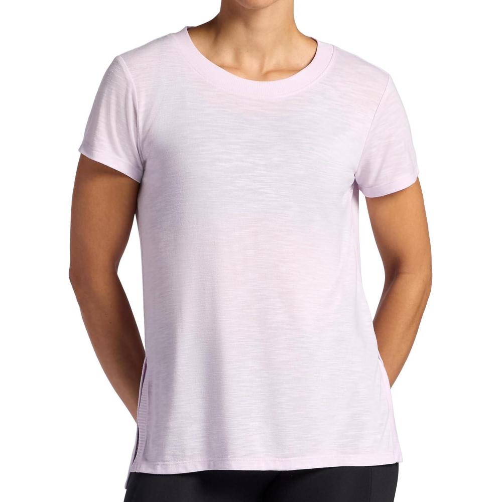 imageGaiam Womens Restore Rib Mix TShirt Relaxed Fit Lightweight Heathered Material HighLow HemOrchid Hush