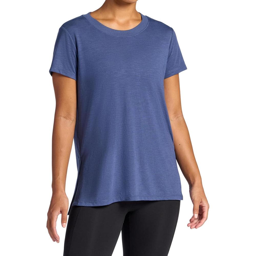 imageGaiam Womens Restore Rib Mix TShirt Relaxed Fit Lightweight Heathered Material HighLow HemShadow