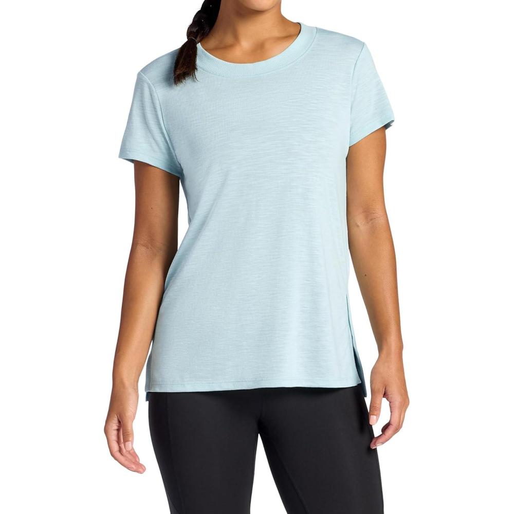 imageGaiam Womens Restore Rib Mix TShirt Relaxed Fit Lightweight Heathered Material HighLow HemSlate