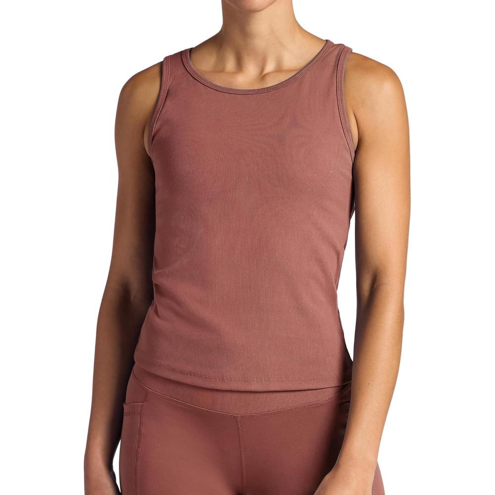 imageGaiam Womens Ribbed Crewneck Tank Top Cropped Fit Stretch Midweight Material MoistureWickingCafe Mocha