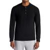 Gaiam Mens Cozy & Cool Henley Shirt, Standard Fit, Stretch Midweight Micro Waffle Jacquard Material(Black)