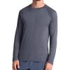 Gaiam Mens Everyday Basic Long Sleeve Crewneck Top, Standard Fit, Stretch Midweight Material(Ebony Heather)