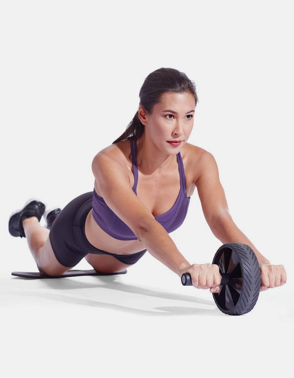 imageGaiam Essentials Ab Roller Wheel Knee Pad Abs Exercise Equipment Trainer with Comfort Grip Handles ampamp Large Non Skid Wheel Black