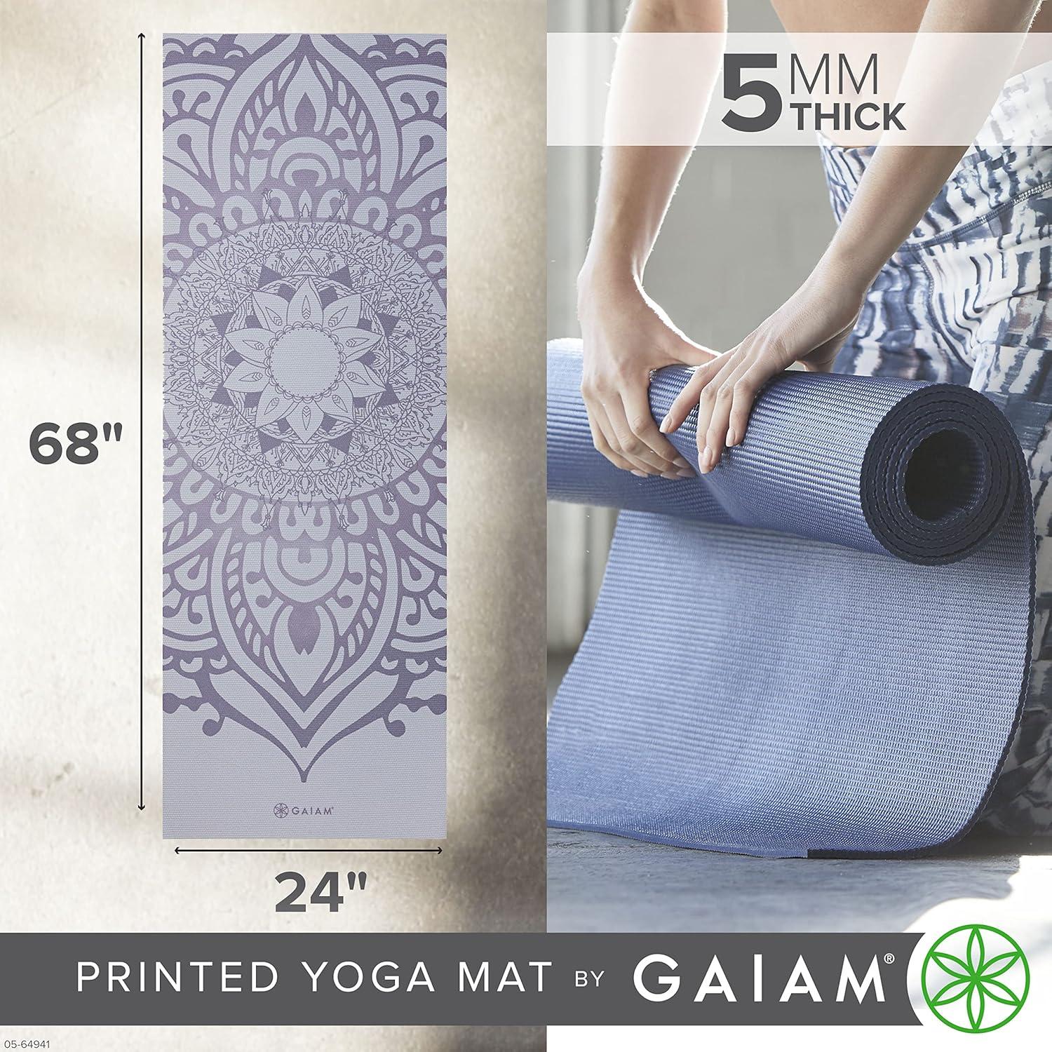 imageGaiam Yoga Mat Premium 5mm Print Thick Non Slip Exercise ampamp Fitness Mat for All Types of Yoga Pilates ampamp Floor Workouts 68quot x 24quot x 5mmWild Lilac Sundial