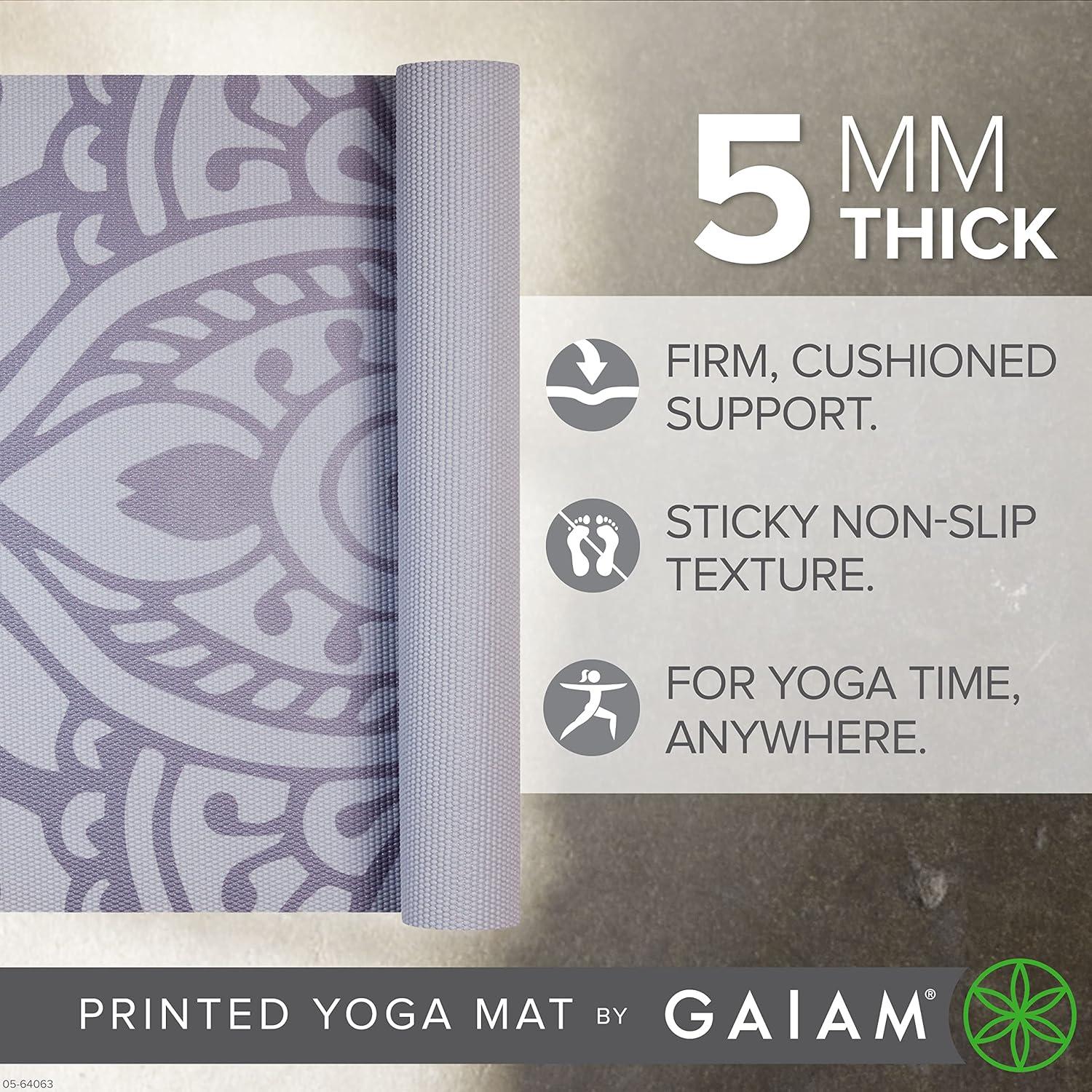 imageGaiam Yoga Mat Premium 5mm Print Thick Non Slip Exercise ampamp Fitness Mat for All Types of Yoga Pilates ampamp Floor Workouts 68quot x 24quot x 5mmWild Lilac Sundial