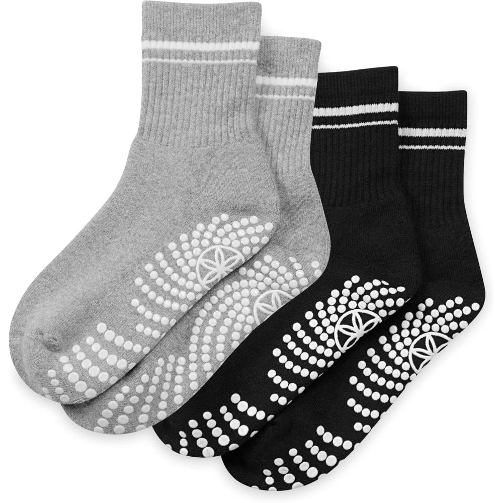 imageGaiam Grippy Crew Socks 2Pack GreyBlack NonSlip FullToe Comfort Grippers for Yoga Pilates Dance and Home Workouts Universal Fit Grip Socks for Indoor and Outdoor Activities