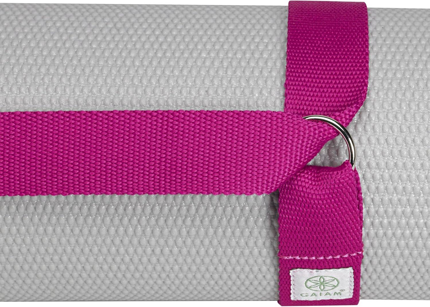 imageGaiam EasyCinch Yoga Mat Sling Durable Carrying Strap for Yoga Mat with Metal DRings for Secure Fit No Mat IncludedFuchsia Or Blue