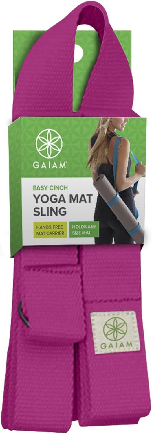 imageGaiam EasyCinch Yoga Mat Sling Durable Carrying Strap for Yoga Mat with Metal DRings for Secure Fit No Mat IncludedFuchsia Or Blue