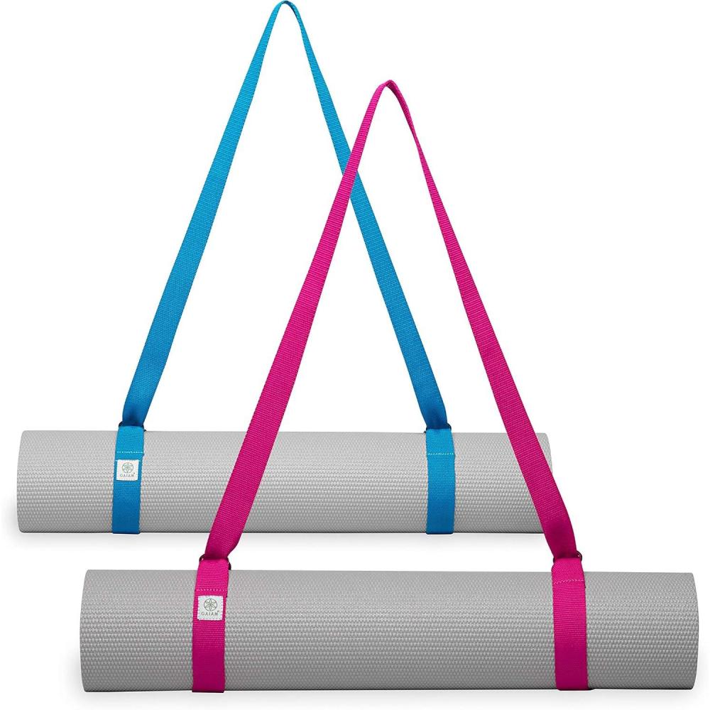 imageGaiam EasyCinch Yoga Mat Sling  Durable Carrying Strap for Yoga Mat with Metal DRings for Secure Fit No Mat IncludedFuchsia Or Blue