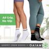 Gaiam Grippy Crew Socks (2-Pack, Grey/White), Non-Slip, Full-Toe Comfort Grippers for Yoga, Pilates, Dance, and Home Workouts, Universal Fit Grip Socks for Indoor and Outdoor Activities
