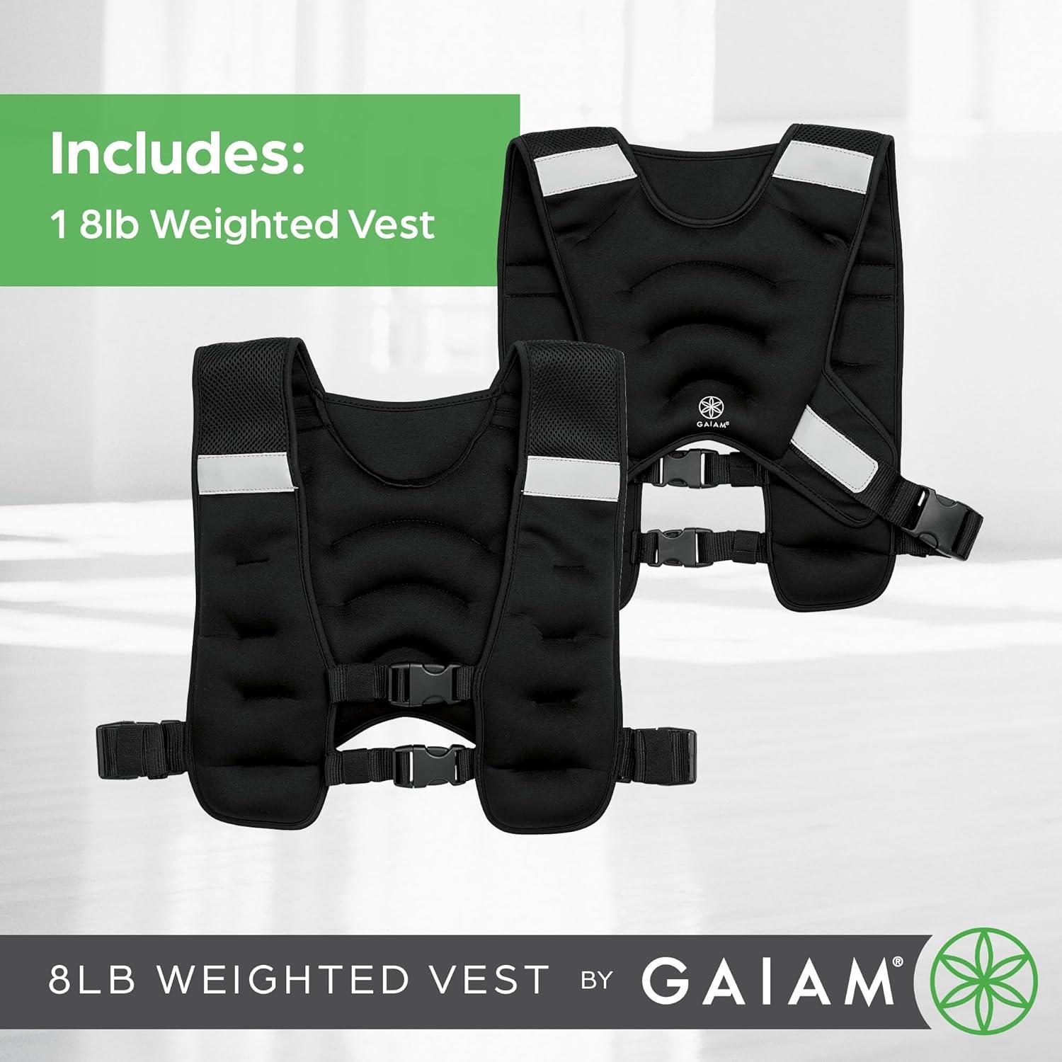 imageGaiam Weighted Vest Black 8lb Adjustable Exercise Vest for Cardio and Strength SweatResistant Polyester Workout Gear with Reflective Elements and Balanced Iron Sand Weight
