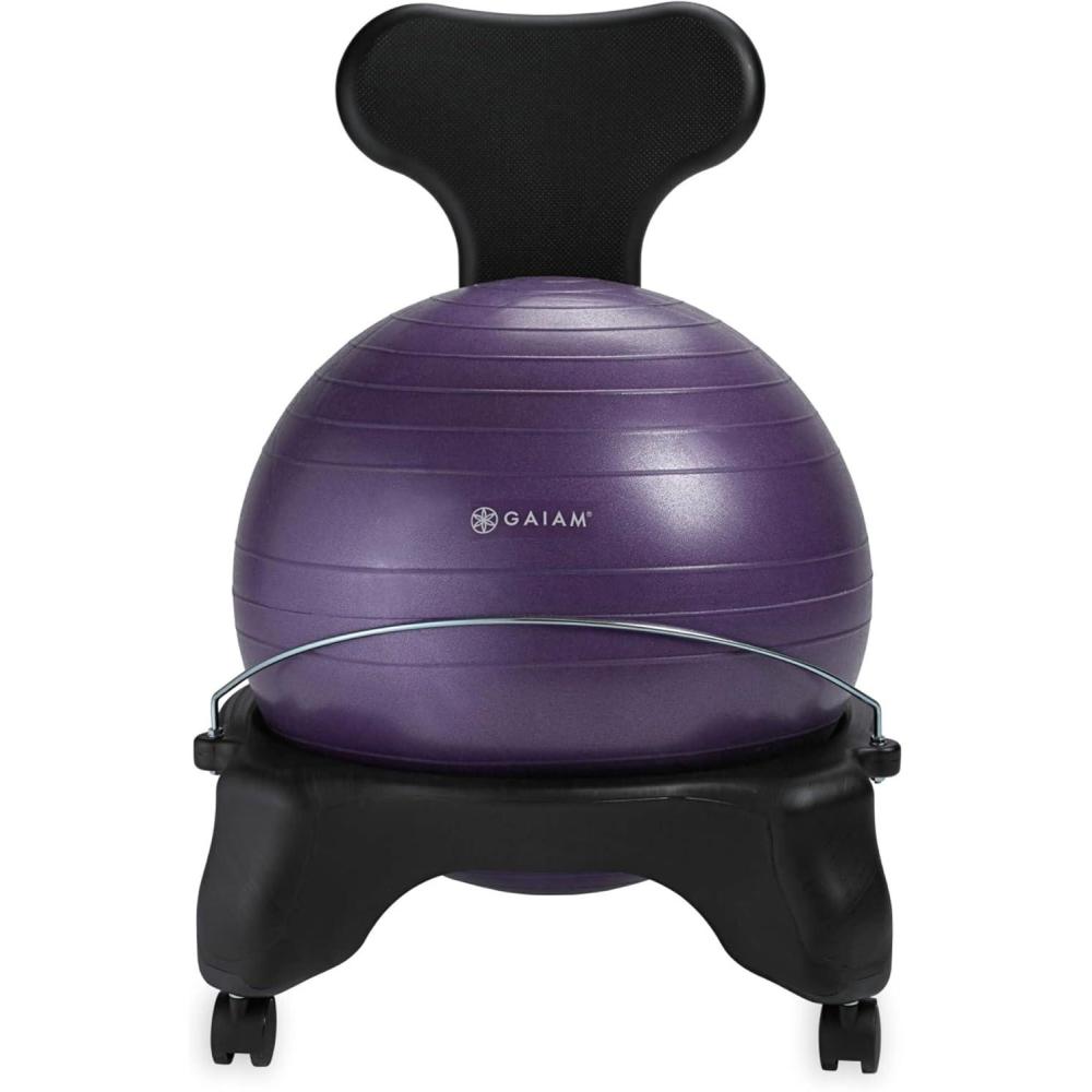 imageGaiam Classic Backless Balance Ball Chair  Exercise Stability Yoga Ball Premium Ergonomic Chair for Home and Office Desk with Air Pump Exercise Guide and Satisfaction Guarantee BluePurple