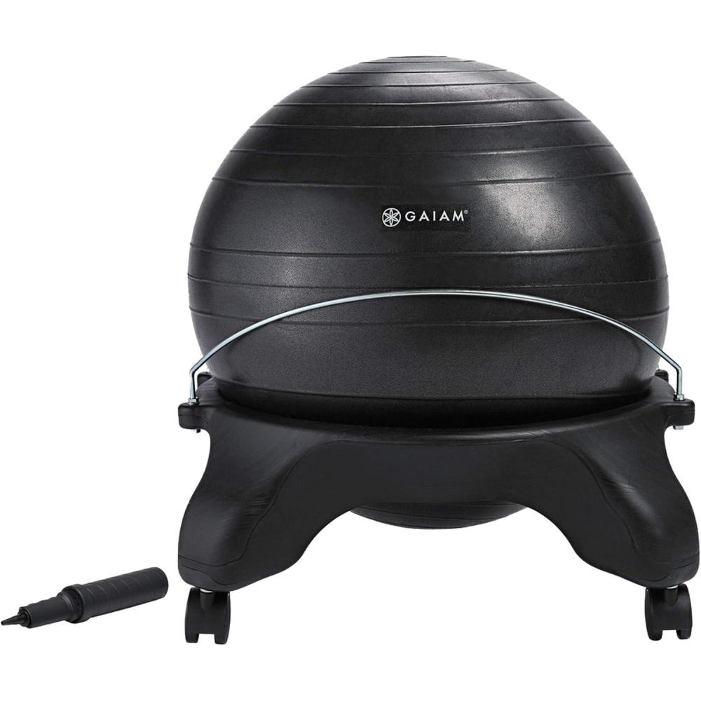 imageGaiam Classic Backless Balance Ball Chair  Exercise Stability Yoga Ball Premium Ergonomic Chair for Home and Office Desk with Air Pump Exercise Guide and Satisfaction Guarantee BlueCharcoal