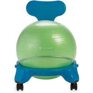 Gaiam Classic Backless Balance Ball Chair – Exercise Stability Yoga Ball Premium Ergonomic Chair for Home and Office Desk with Air Pump, Exercise Guide and Satisfaction Guarantee, Blue(Blue/Green)