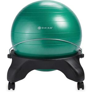 Gaiam Classic Backless Balance Ball Chair – Exercise Stability Yoga Ball Premium Ergonomic Chair for Home and Office Desk with Air Pump, Exercise Guide and Satisfaction Guarantee, Blue(Green)