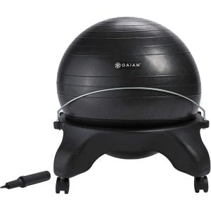 Gaiam Classic Backless Balance Ball Chair – Exercise Stability Yoga Ball Premium Ergonomic Chair for Home and Office Desk with Air Pump, Exercise Guide and Satisfaction Guarantee, Blue(Charcoal)