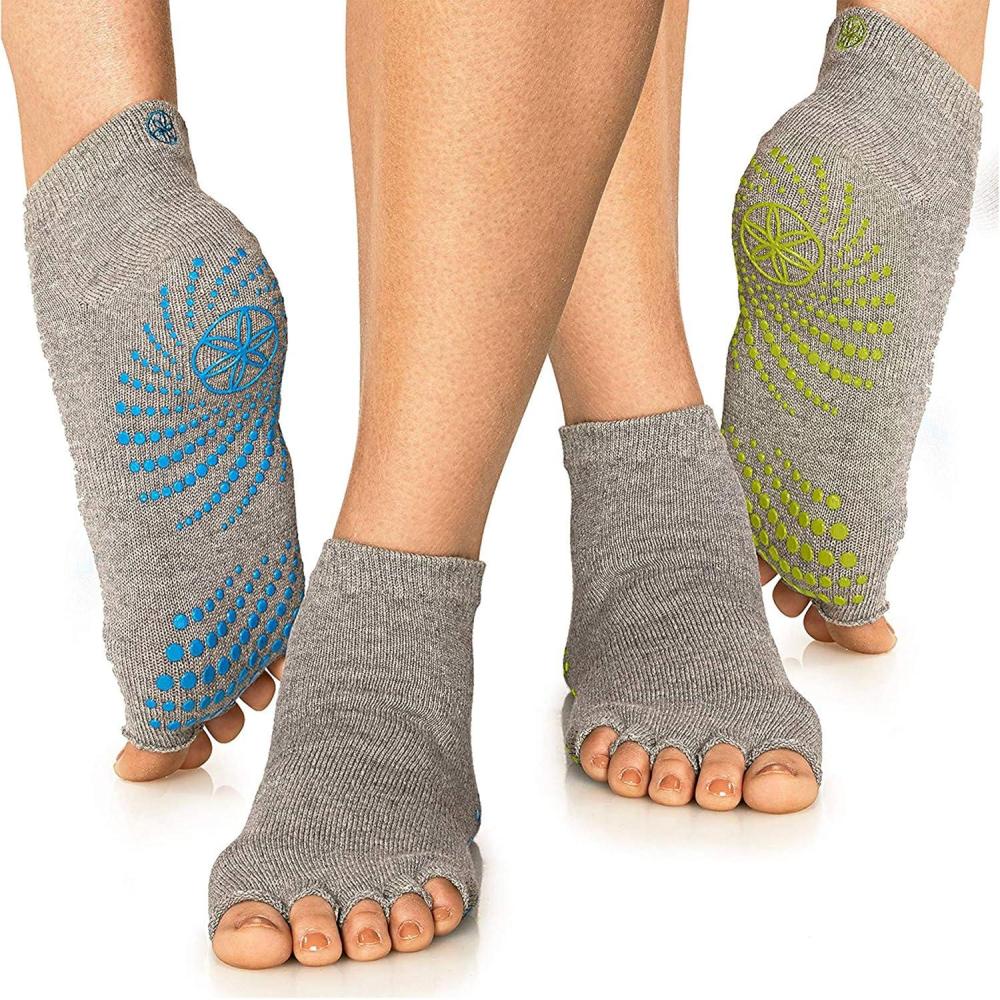 imageGaiam Yoga Socks Toeless Grippy Non Slip Sticky Grip Accessories for Women amp MenYellowBlue 2pack