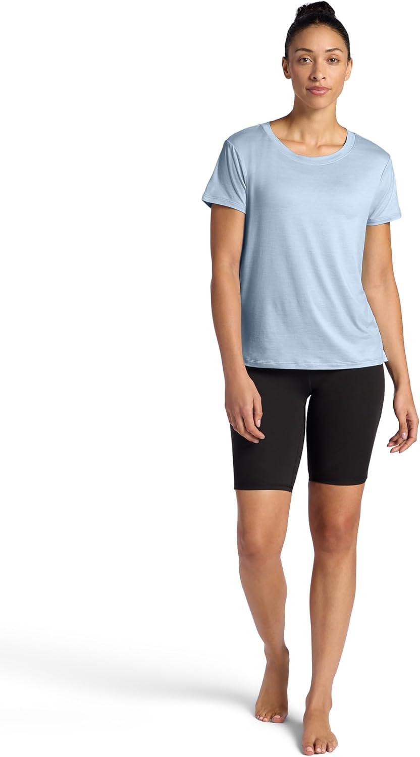 imageGaiam Womens Align Marled TShirt Relaxed Fit Stretch Midweight Heathered Material HighLow HemBlue Fog Heather