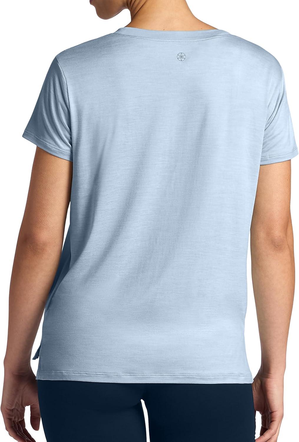 imageGaiam Womens Align Marled TShirt Relaxed Fit Stretch Midweight Heathered Material HighLow HemBlue Fog Heather
