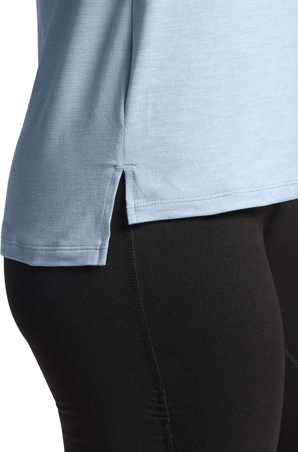 imageGaiam Womens Align Marled TShirt Relaxed Fit Stretch Midweight Heathered Material HighLow HemBlue Fog Heather