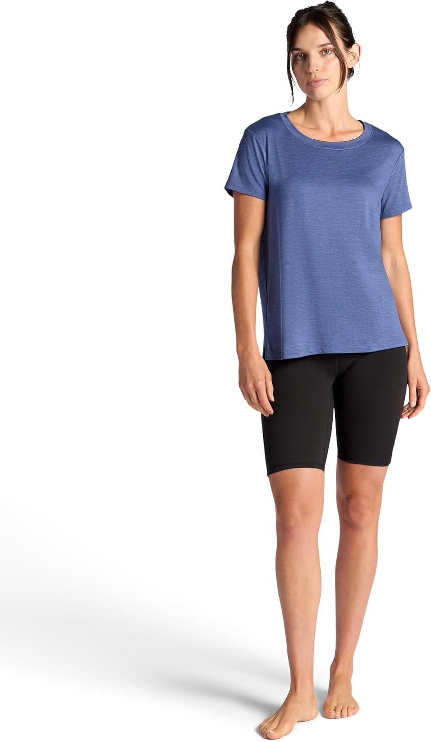 imageGaiam Womens Align Marled TShirt Relaxed Fit Stretch Midweight Heathered Material HighLow HemBlue Indigo Heather