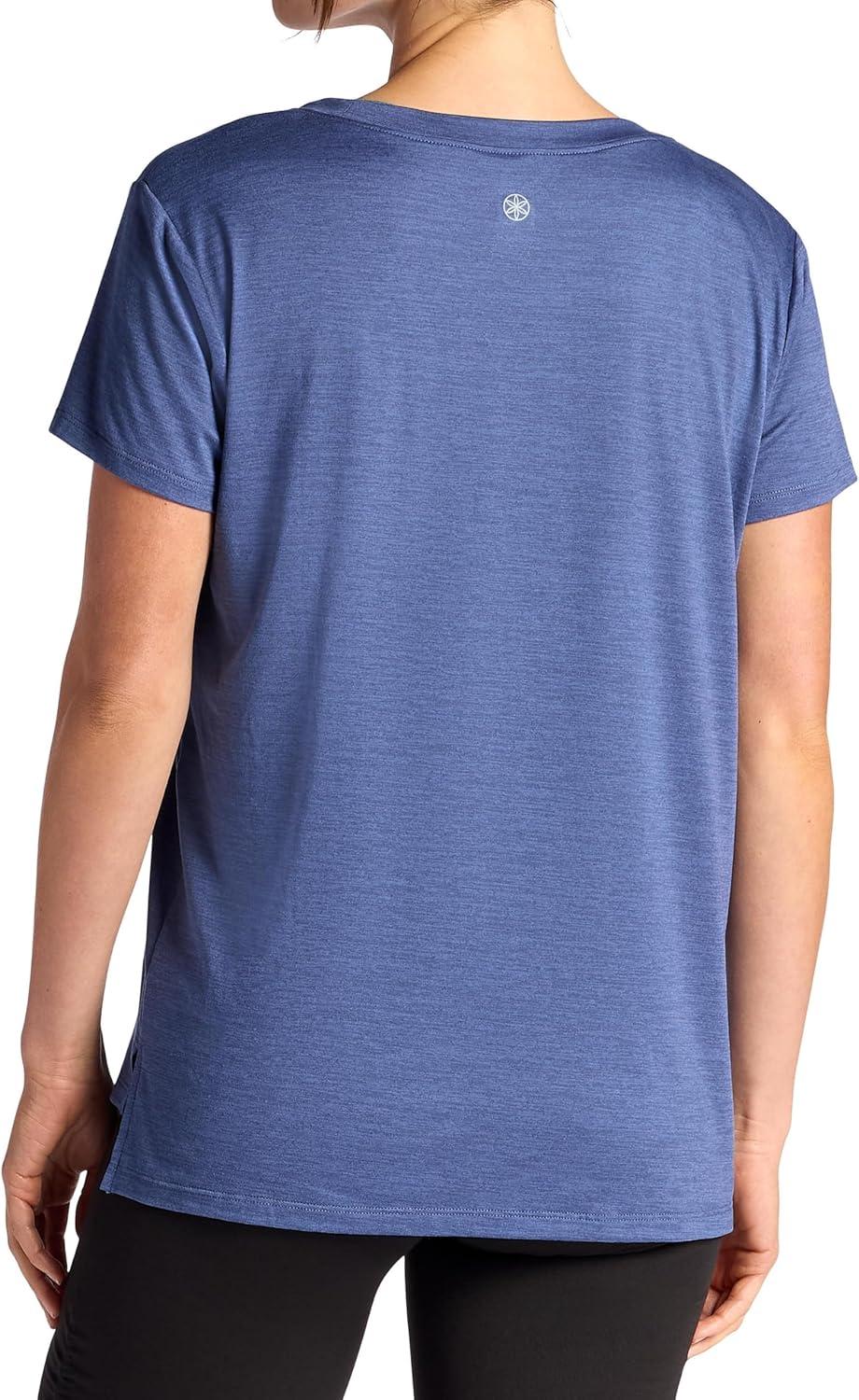 imageGaiam Womens Align Marled TShirt Relaxed Fit Stretch Midweight Heathered Material HighLow HemBlue Indigo Heather
