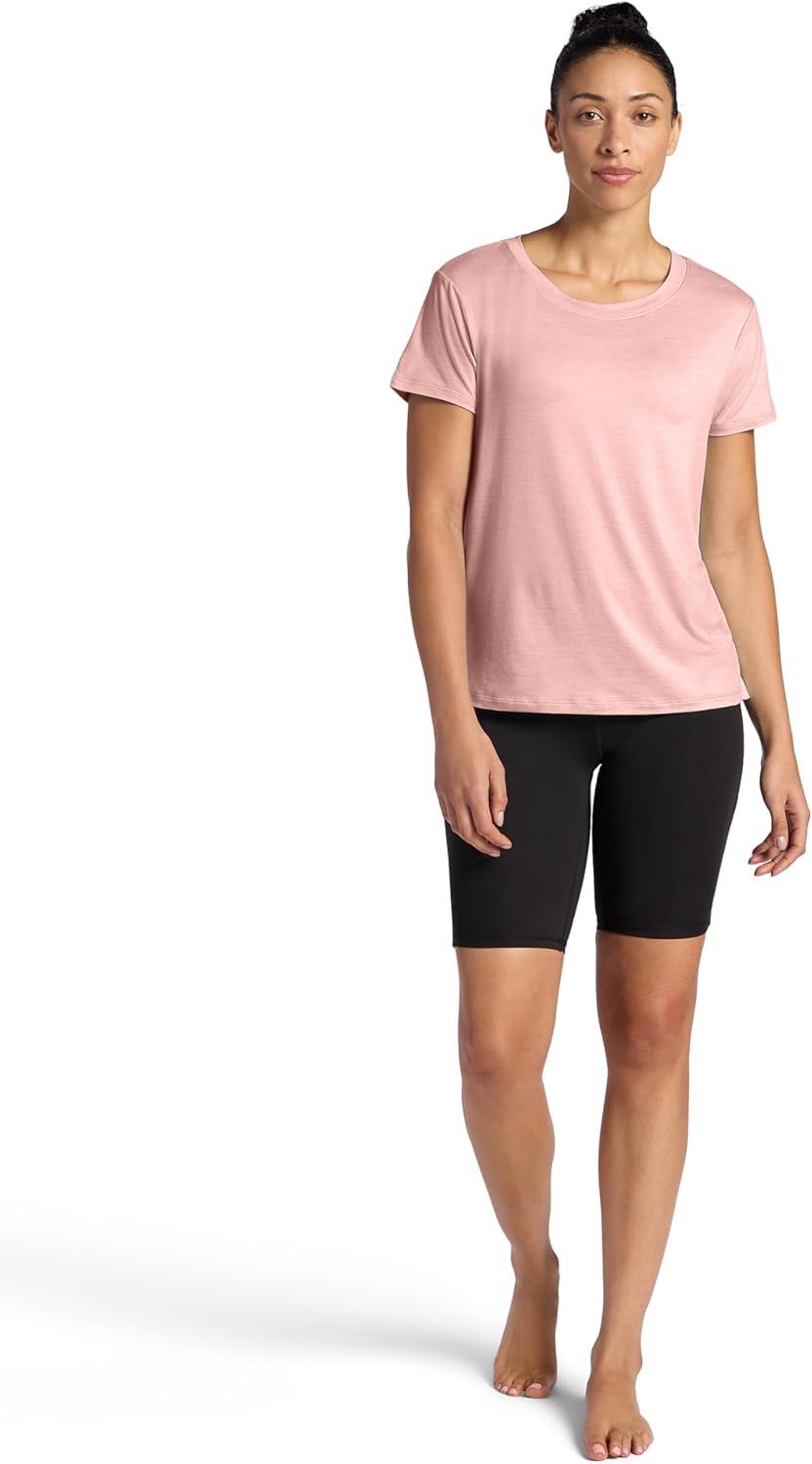 imageGaiam Womens Align Marled TShirt Relaxed Fit Stretch Midweight Heathered Material HighLow HemCandlelight Peach Heather