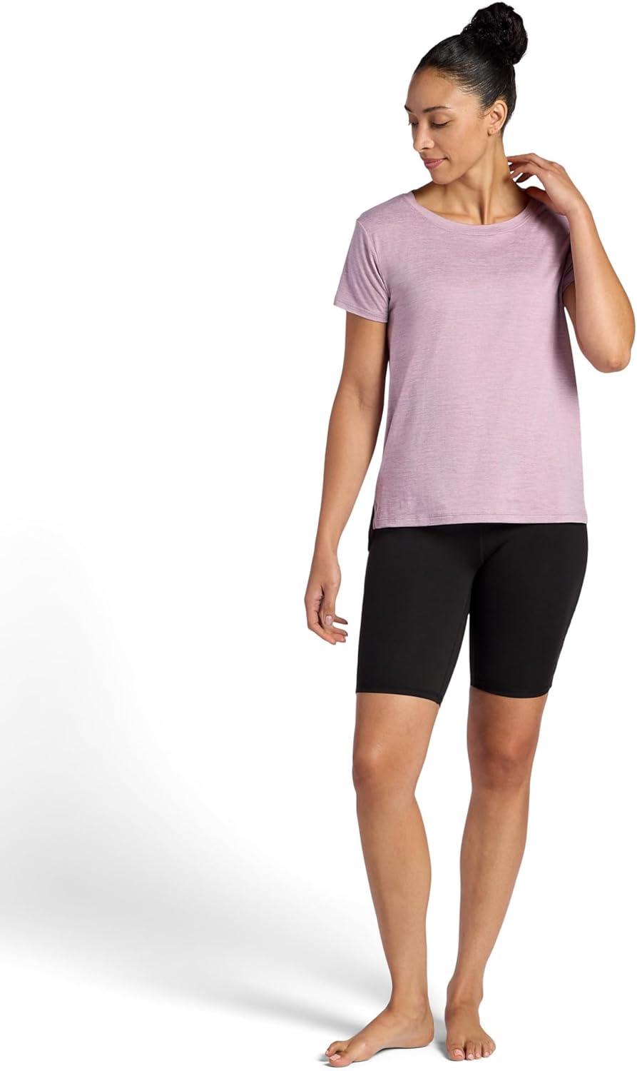 imageGaiam Womens Align Marled TShirt Relaxed Fit Stretch Midweight Heathered Material HighLow HemSea Fog Heather