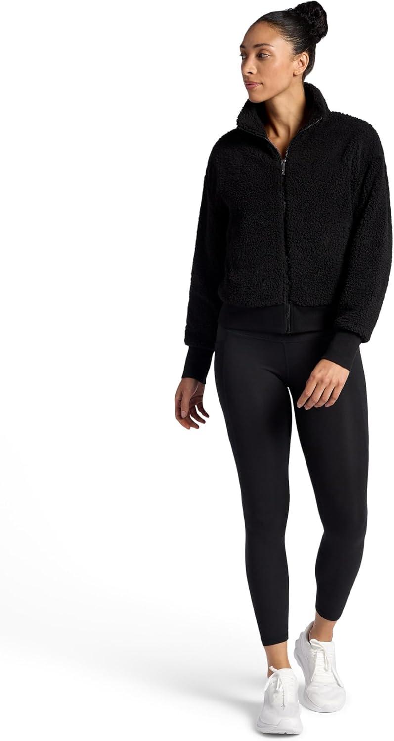 imageGaiam womens Sherpa Jacket Cropped Fit Stretch Heavyweight MaterialBlack Tap Shoe