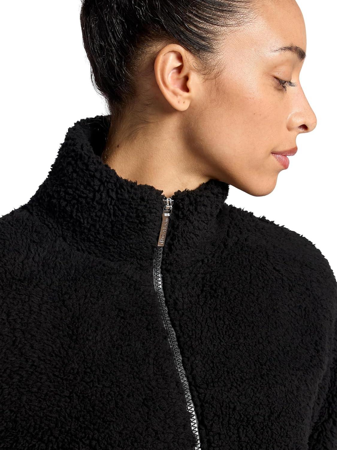 imageGaiam womens Sherpa Jacket Cropped Fit Stretch Heavyweight MaterialBlack Tap Shoe