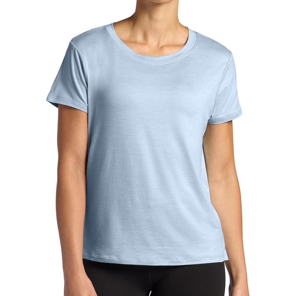 imageGaiam Womens Align Marled TShirt Relaxed Fit Stretch Midweight Heathered Material HighLow HemBlue Fog Heather