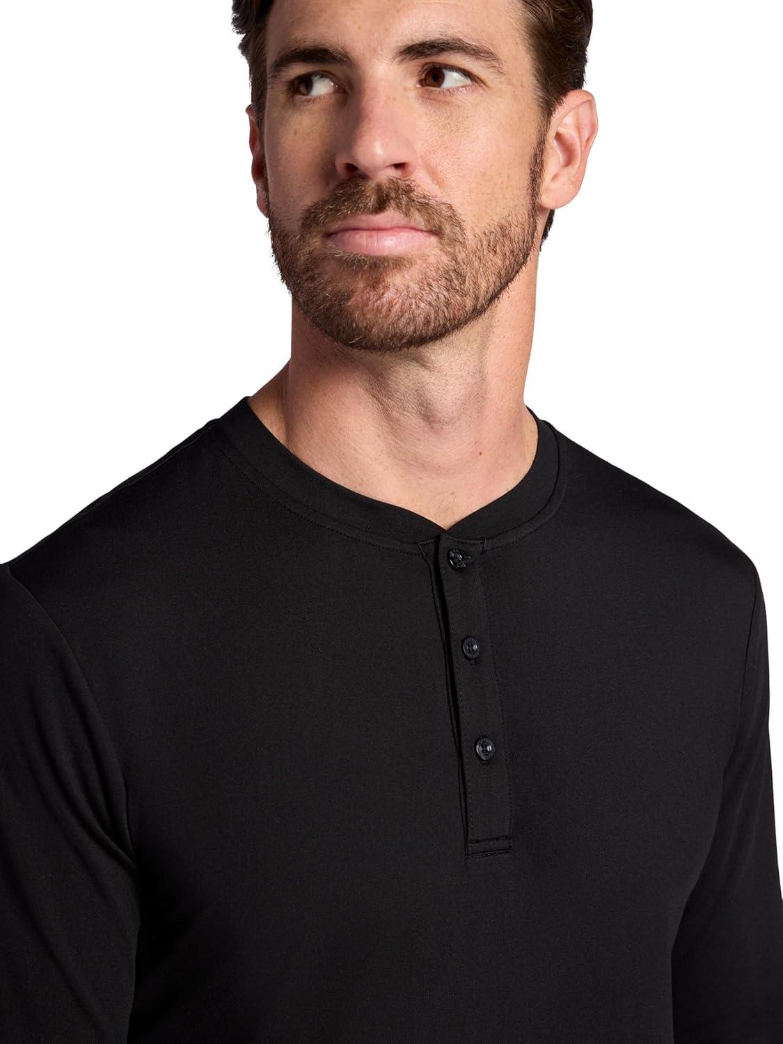 imageGaiam Mens Bliss Balance Long Sleeve Henley Standard Fit Stretch Midweight MaterialBlack