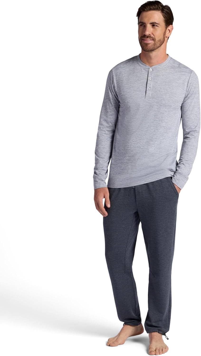 imageGaiam Mens Bliss Balance Long Sleeve Henley Standard Fit Stretch Midweight MaterialSleet Heather