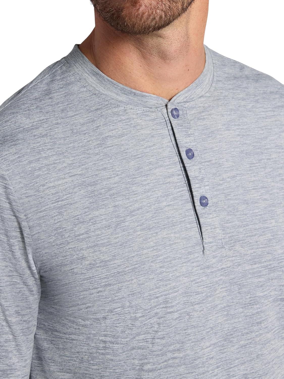 imageGaiam Mens Bliss Balance Long Sleeve Henley Standard Fit Stretch Midweight MaterialSleet Heather